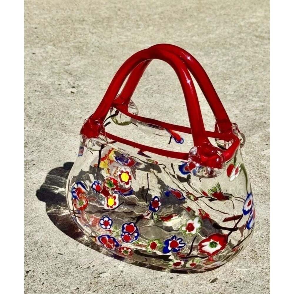 Vintage Murano Style Millefiori Glass Purse Whimsy Grandmillennial Decor